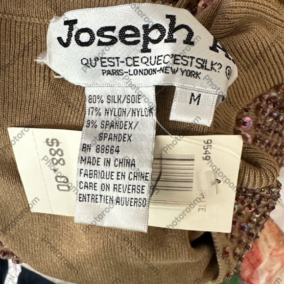 Joseph A. NWT Vintage Silk Dark Tan Sequined 3/4 Sleeve Button Cardigan Medium - Picture 4 of 5
